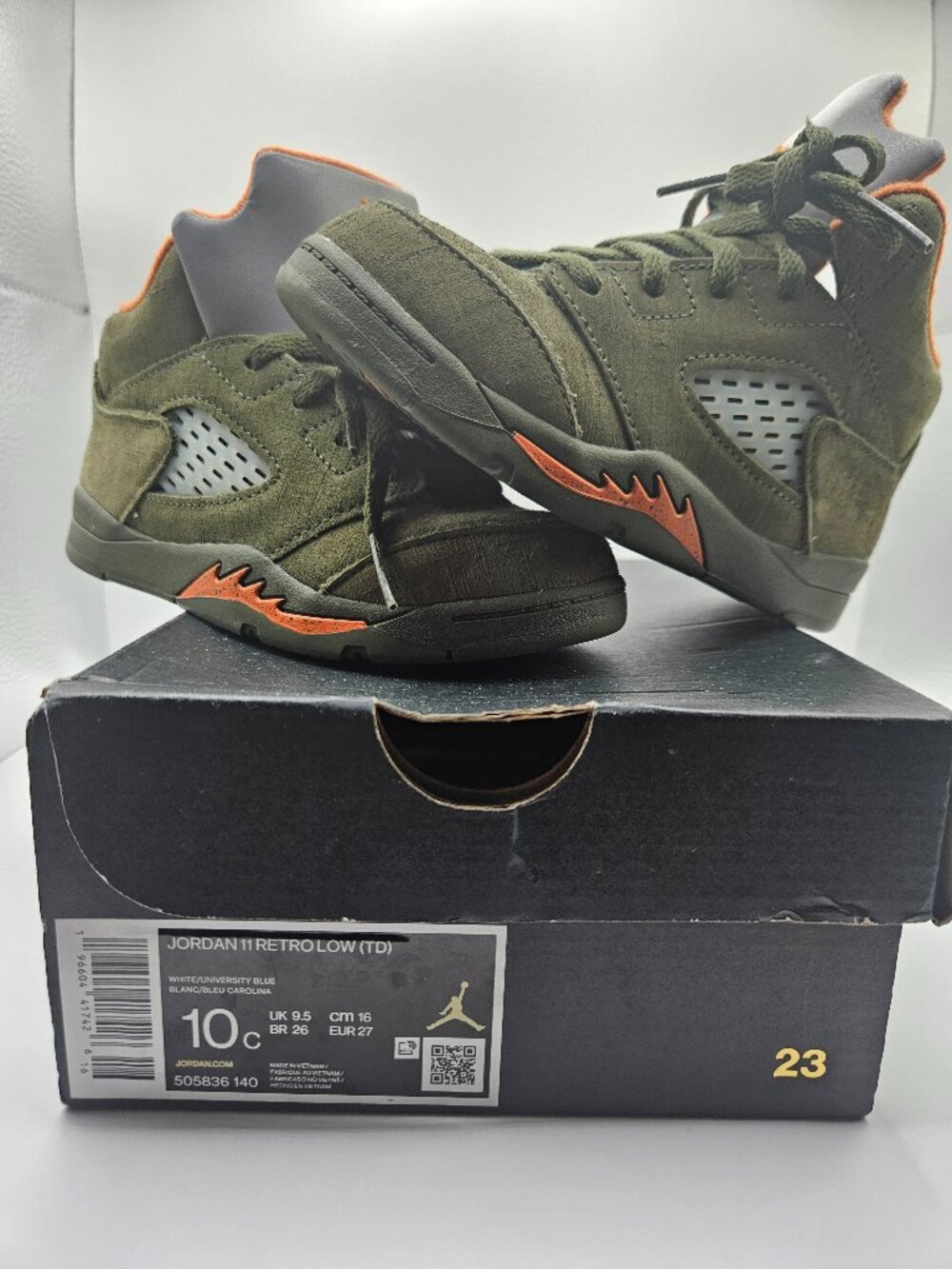 Nike Air Jordan 5 Retro TD Olive Army Green Orange 10C